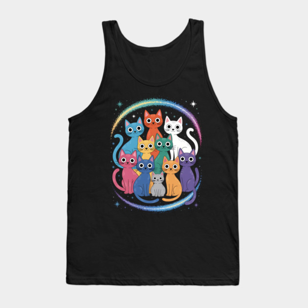 Colorful Cosmic Cats Graphic Tank Top by norhando