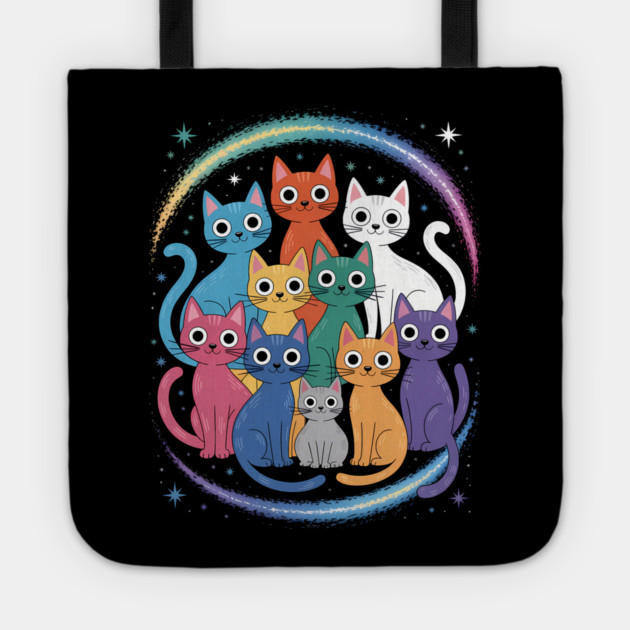 Colorful Cosmic Cats Graphic Tote by norhando