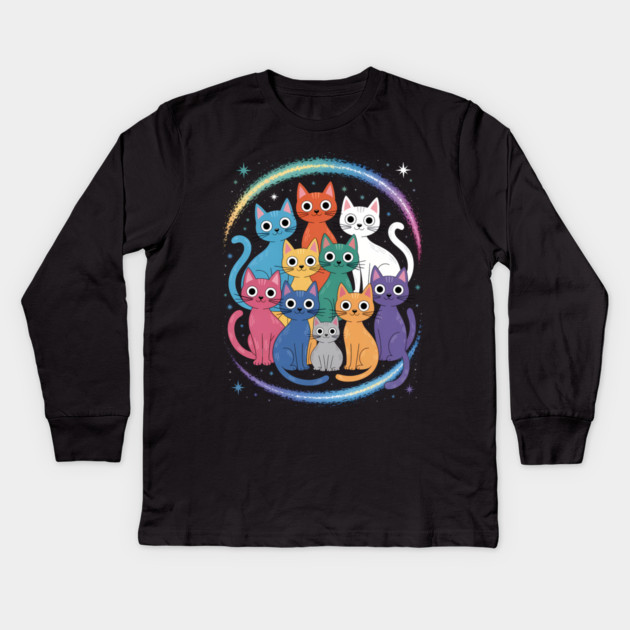 Colorful Cosmic Cats Graphic Kids Long Sleeve T-Shirt by norhando