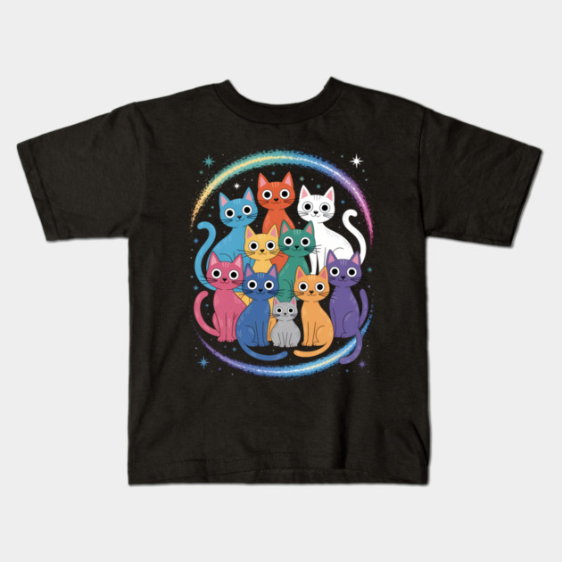 Colorful Cosmic Cats Graphic Kids T-Shirt by norhando