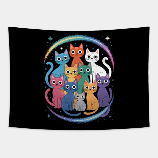 Colorful Cosmic Cats Graphic Tapestry by norhando