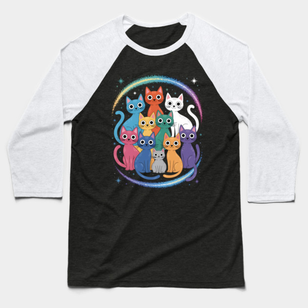 Colorful Cosmic Cats Graphic Baseball T-Shirt by norhando