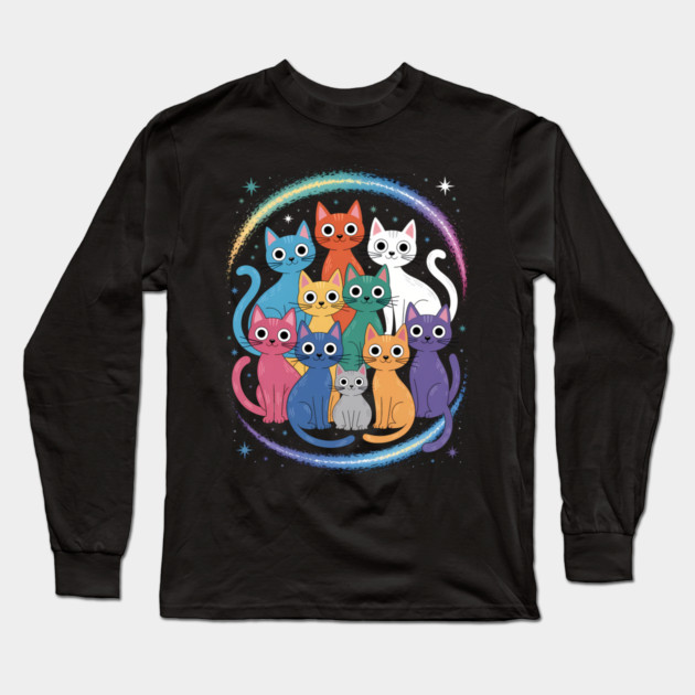 Colorful Cosmic Cats Graphic Long Sleeve T-Shirt by norhando