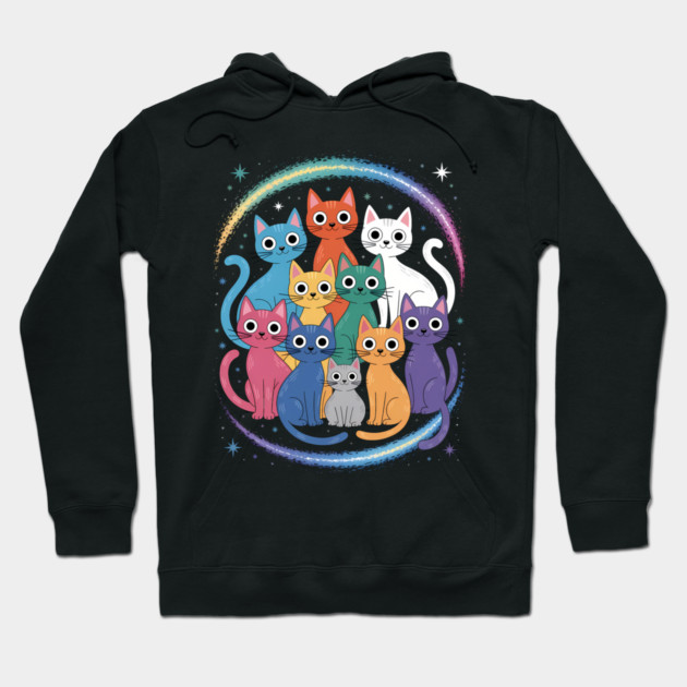 Colorful Cosmic Cats Graphic Hoodie by norhando