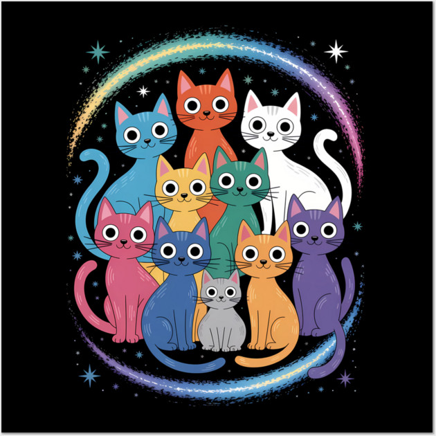 Colorful Cosmic Cats Graphic Wall Art by norhando