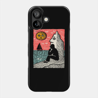 Seascape Solitude – Contemplation by the Ocean Linocut Phone Case