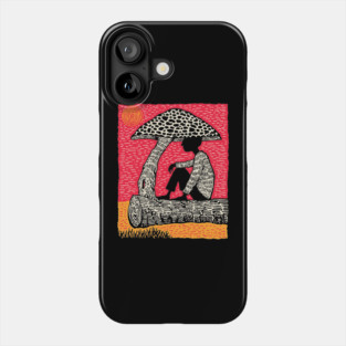 Shrooming Under Sun – Forest Solace Linocut Phone Case