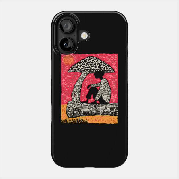 Shrooming Under Sun – Forest Solace Linocut Phone Case by TuncGK
