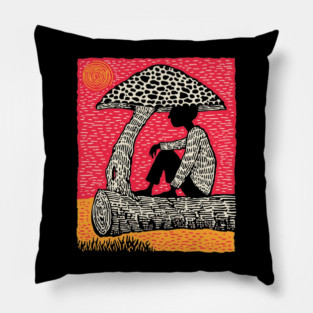 Shrooming Under Sun – Forest Solace Linocut Pillow