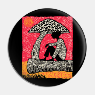 Shrooming Under Sun – Forest Solace Linocut Pin