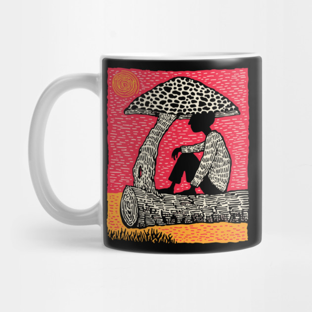 Shrooming Under Sun – Forest Solace Linocut by TuncGK