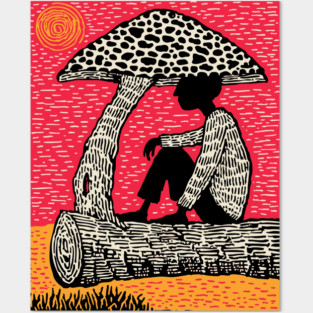 Shrooming Under Sun – Forest Solace Linocut Posters and Art