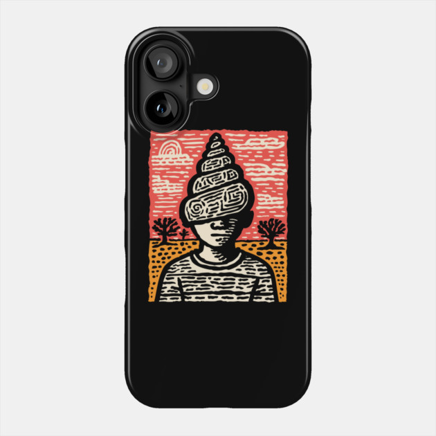 Shell Head – Introverted Spirit Linocut Portrait Phone Case by TuncGK