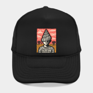 Shell Head – Introverted Spirit Linocut Portrait Hat