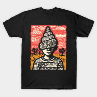 Shell Head – Introverted Spirit Linocut Portrait T-Shirt