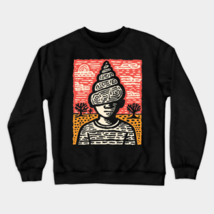 Shell Head – Introverted Spirit Linocut Portrait Crewneck Sweatshirt