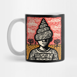 Shell Head – Introverted Spirit Linocut Portrait Mug