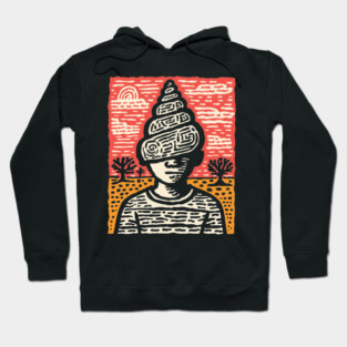 Shell Head – Introverted Spirit Linocut Portrait Hoodie