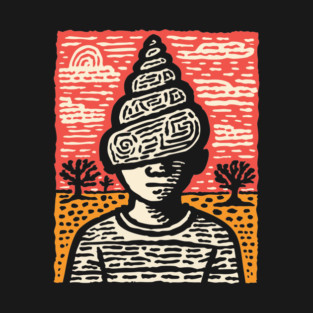 Shell Head – Introverted Spirit Linocut Portrait T-Shirt