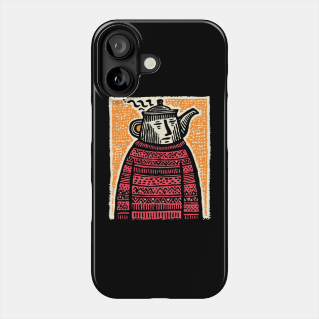 Tea Lover – Cozy Ritual Linocut Character Phone Case by TuncGK