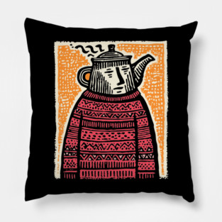 Tea Lover – Cozy Ritual Linocut Character Pillow