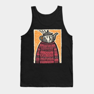 Tea Lover – Cozy Ritual Linocut Character Tank Top