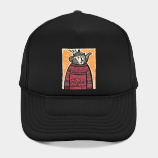 Tea Lover – Cozy Ritual Linocut Character Hat