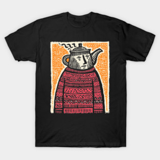 Tea Lover – Cozy Ritual Linocut Character T-Shirt