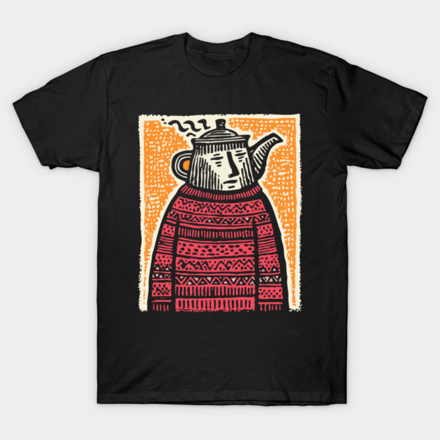 Tea Lover – Cozy Ritual Linocut Character T-Shirt by TuncGK