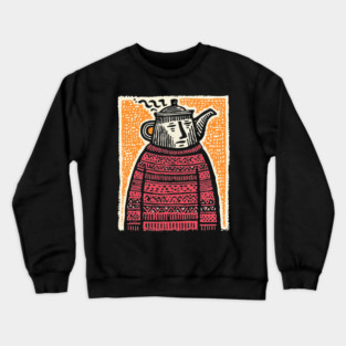 Tea Lover – Cozy Ritual Linocut Character Crewneck Sweatshirt