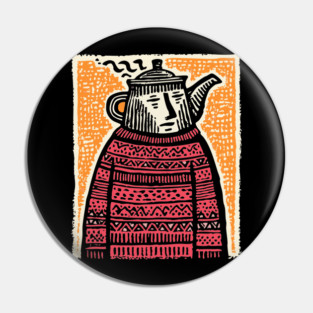Tea Lover – Cozy Ritual Linocut Character Pin