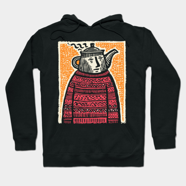 Tea Lover – Cozy Ritual Linocut Character Hoodie by TuncGK