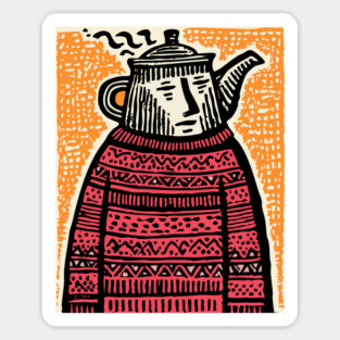 Tea Lover – Cozy Ritual Linocut Character Sticker