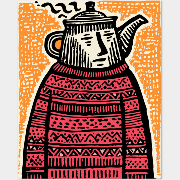 Tea Lover – Cozy Ritual Linocut Character Wall Art by TuncGK