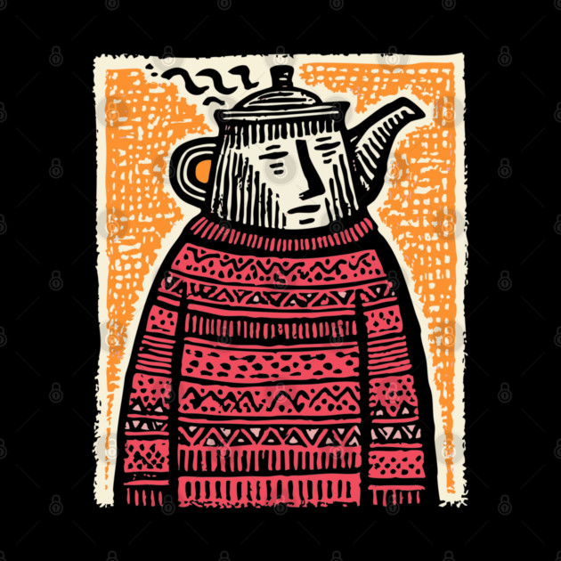Tea Lover – Cozy Ritual Linocut Character by TuncGK