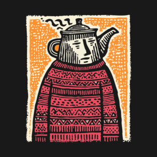 Tea Lover – Cozy Ritual Linocut Character T-Shirt