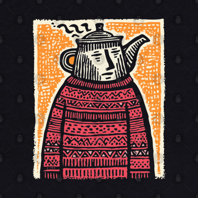 Tea Lover – Cozy Ritual Linocut Character by TuncGK