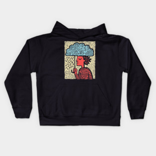 Spring Rain Shower – Cloud Umbrella Linocut Kids Hoodie