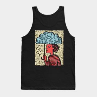 Spring Rain Shower – Cloud Umbrella Linocut Tank Top