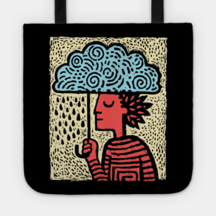 Spring Rain Shower – Cloud Umbrella Linocut Tote