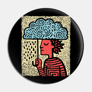 Spring Rain Shower – Cloud Umbrella Linocut Pin