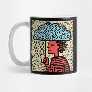 Spring Rain Shower – Cloud Umbrella Linocut Mug