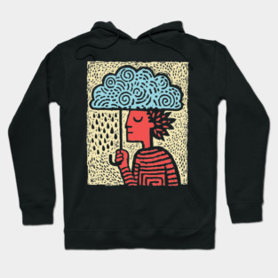 Spring Rain Shower – Cloud Umbrella Linocut Hoodie