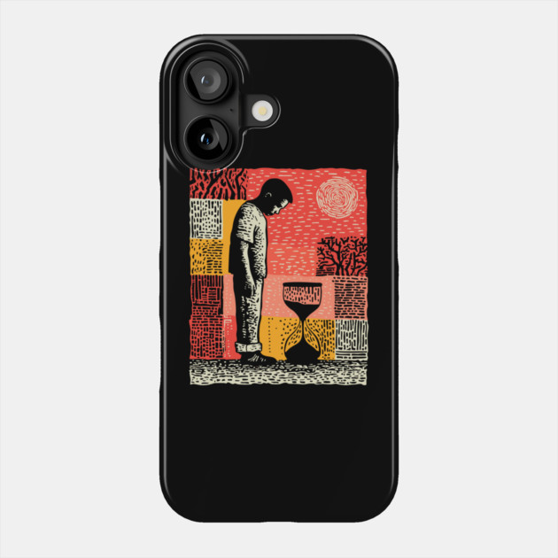 Time Running Out – Hourglass Reflection Linocut Phone Case by TuncGK