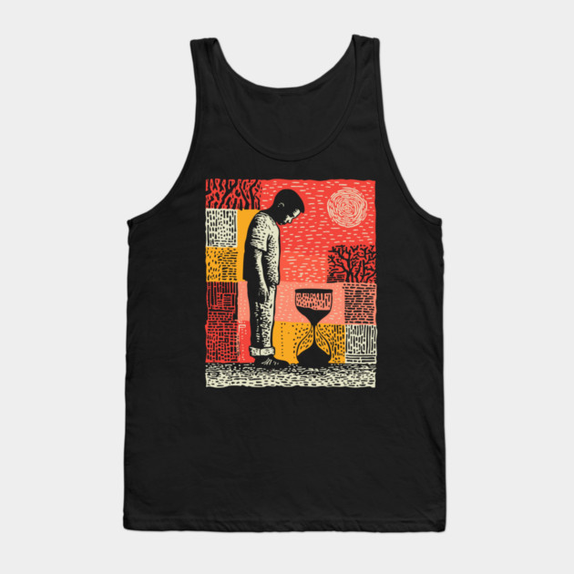 Time Running Out – Hourglass Reflection Linocut Tank Top by TuncGK
