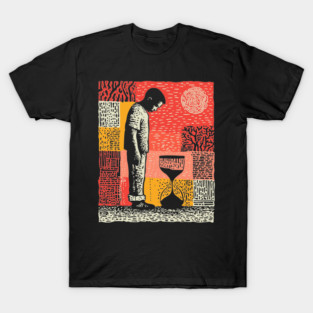 Time Running Out – Hourglass Reflection Linocut T-Shirt
