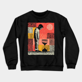 Time Running Out – Hourglass Reflection Linocut Crewneck Sweatshirt
