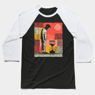 Time Running Out – Hourglass Reflection Linocut Baseball T-Shirt