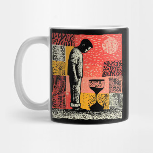 Time Running Out – Hourglass Reflection Linocut Mug