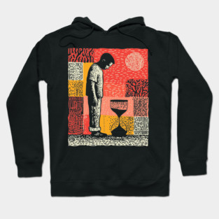 Time Running Out – Hourglass Reflection Linocut Hoodie